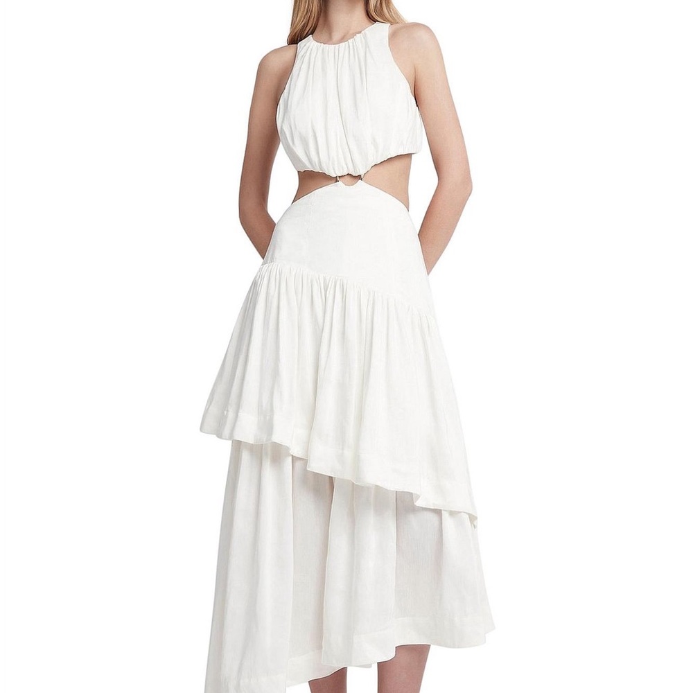 Aje Linen cut out midi dress with gold detail